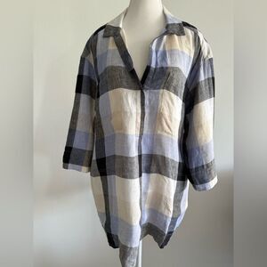 WOMENS LAFAYETTE 148  Linen Checkered Shirt - Black, Blue, beige.